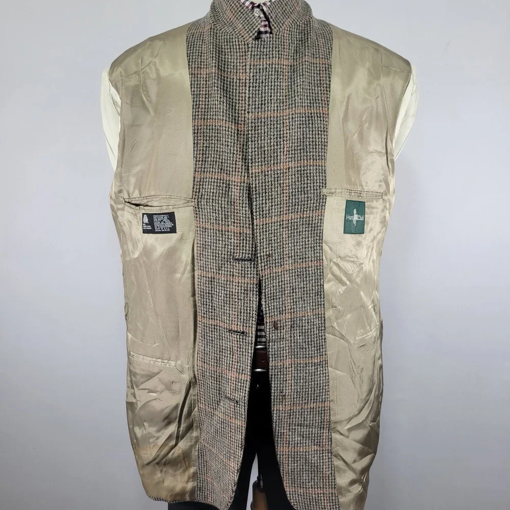 Hunt Club Men's Sport Coat Blazer Three Button Tweed Brown Plaid Wool Size 44L‎